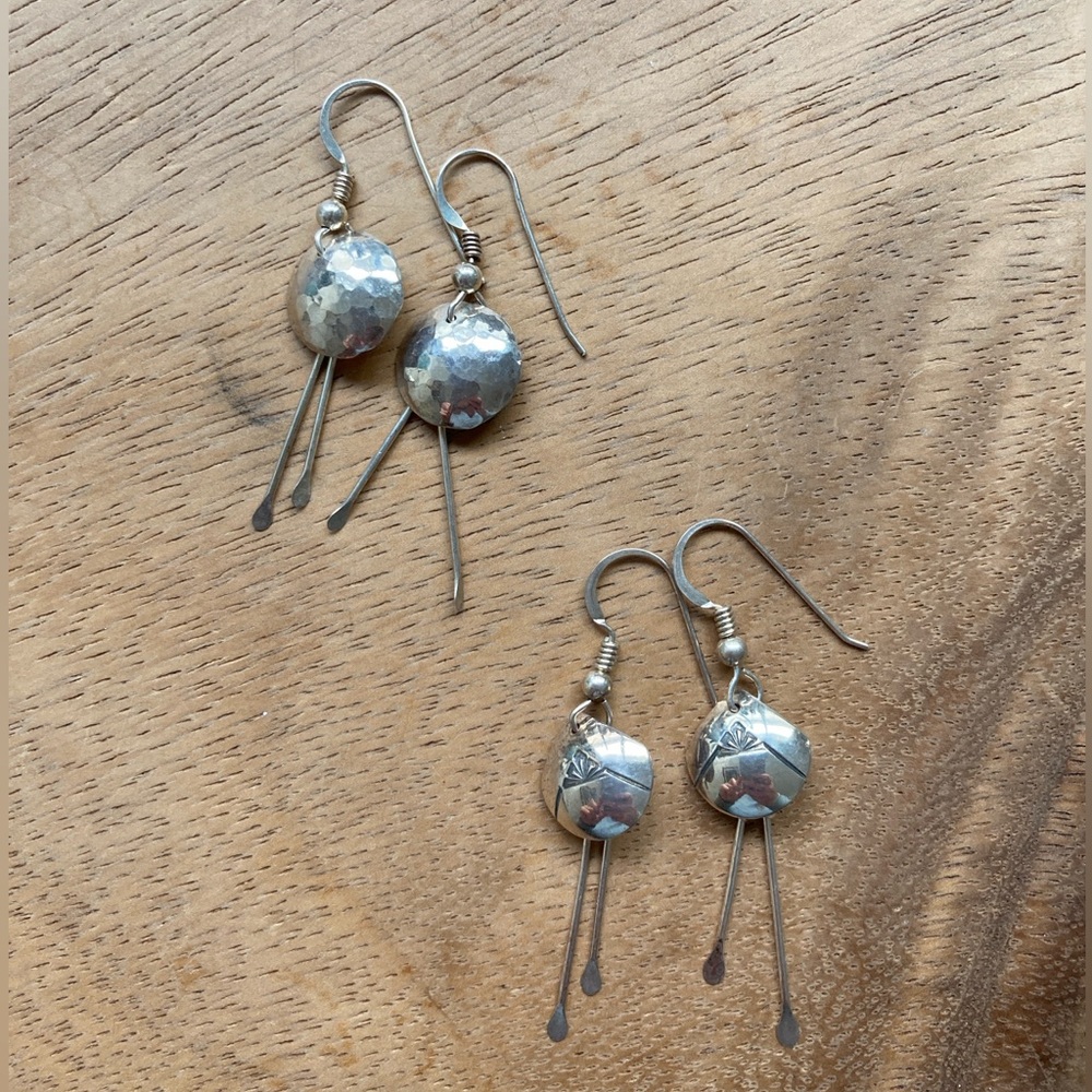 Anthropologie Silver Hammered Earring Set